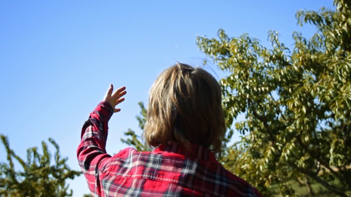 boy holds up hand copy